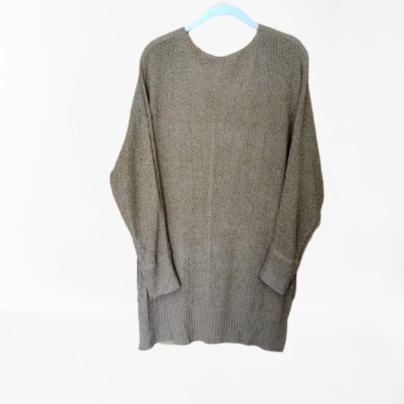 V-Neck Crochet Knit Sweater Loose Fit Hi-Low Hem Pullover Beige Large Disc Ship - Picture 5 of 5